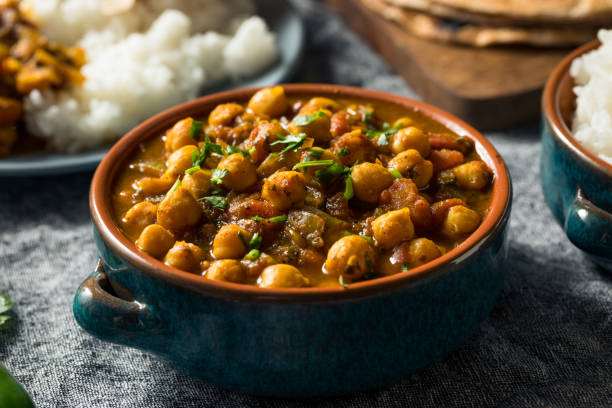 Homemade Indian Chickpea Chana Masala with Rice and Roti