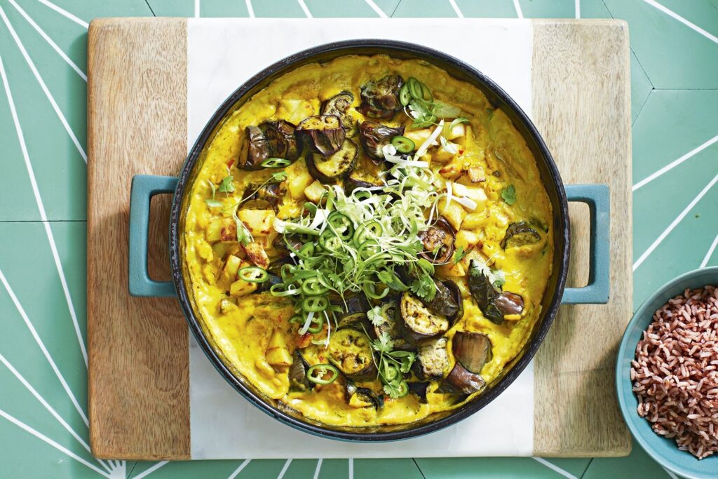 Egg plant coconut curry